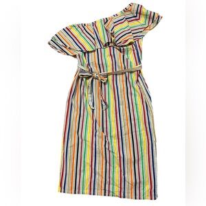 Sale! ASOS US size 4 one shoulder ruffle tied waist colorful stripe dress